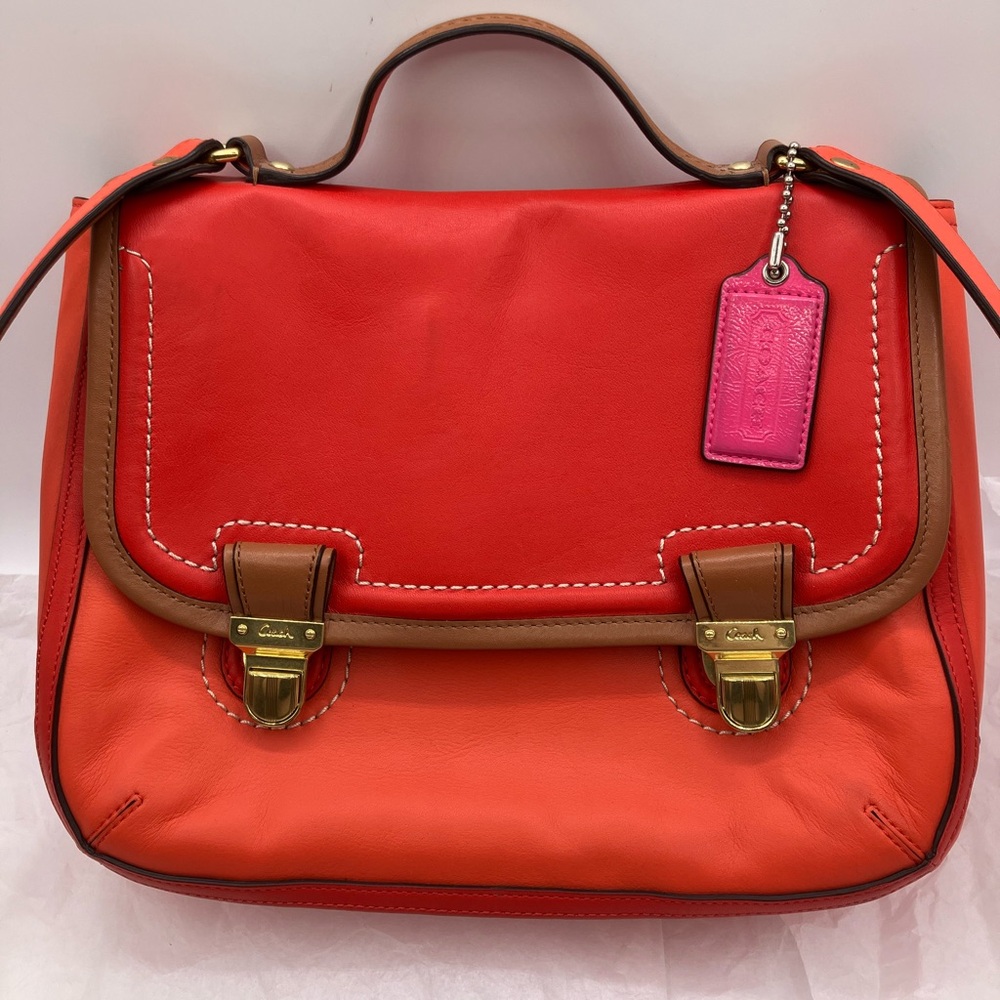 Coach set Orange and Tan Satchel Bag rare + coach metallic Wrislet